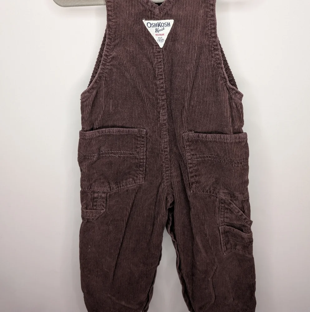 ⛄ OshKosh Brown Corduroy Snowman Overalls — Size 18M